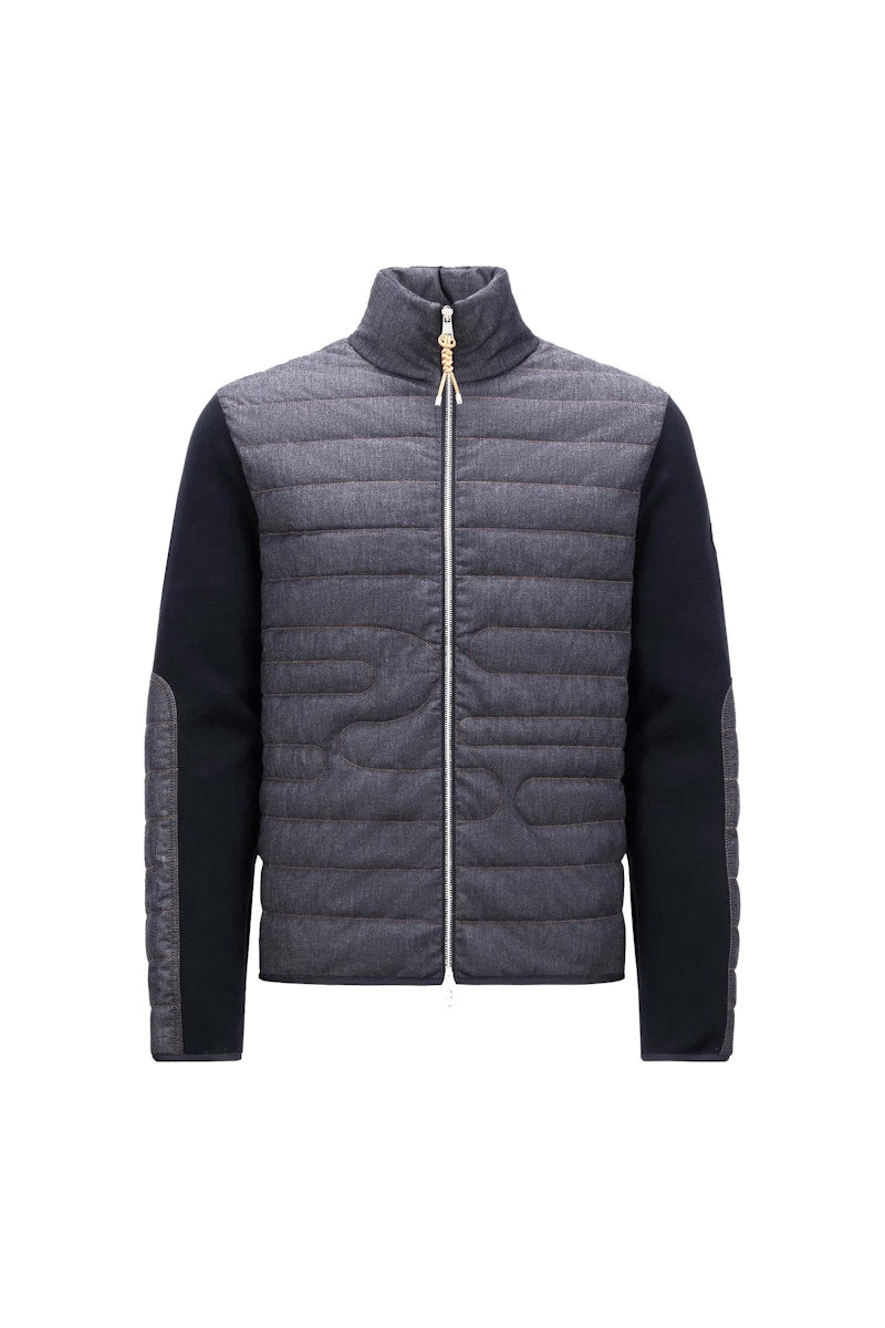 Moncler Padded Snake-Quilted Denim Cardigan Navy Blue