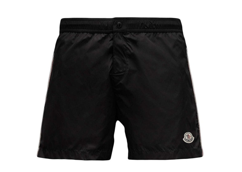 Moncler Tricolor Side Bands Nylon Swim Shorts Black
