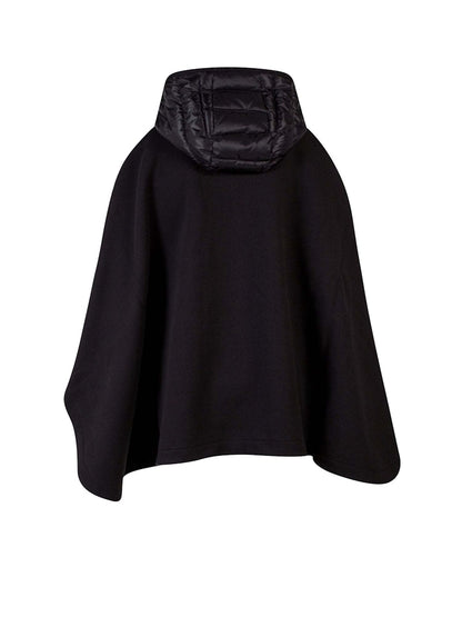 Moncler Woman Cotton Poncho with Nylon Hood Jacket Black