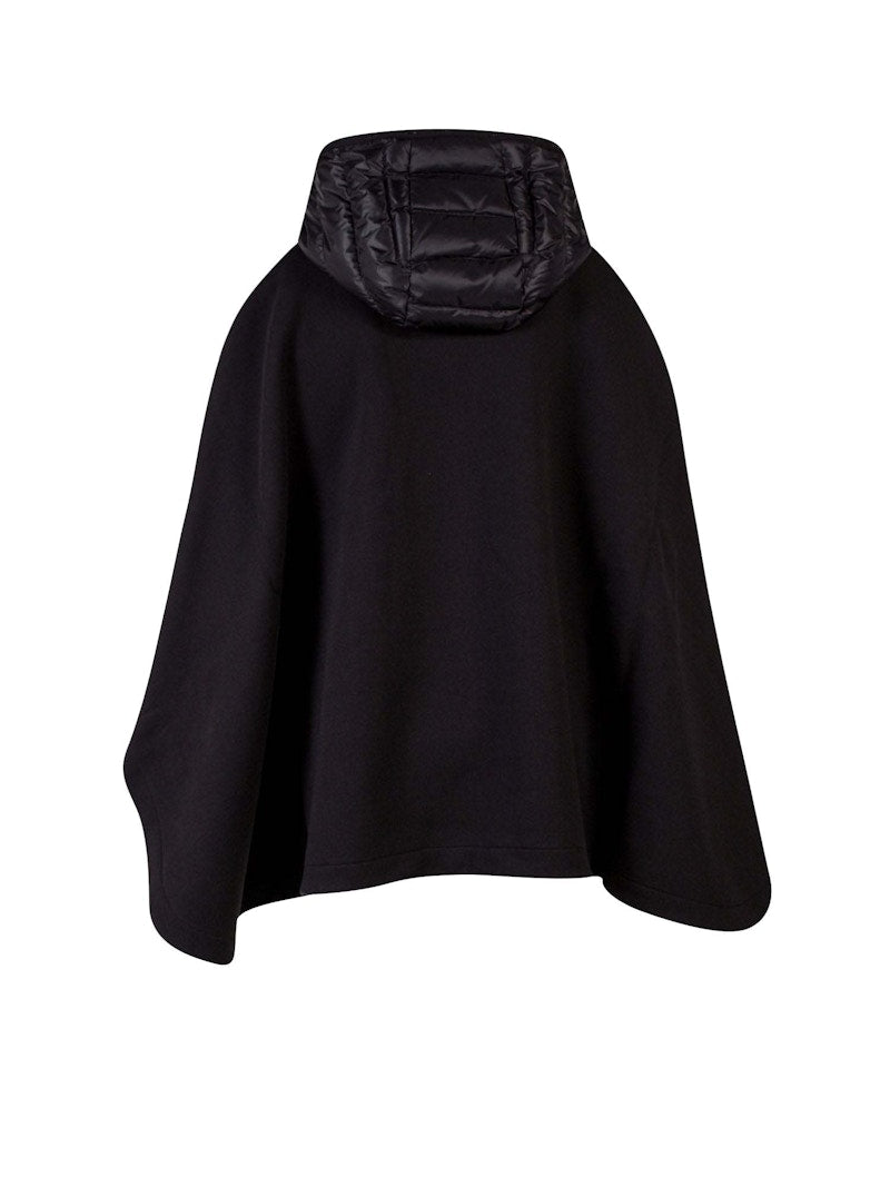 Moncler Woman Cotton Poncho with Nylon Hood Jacket Black