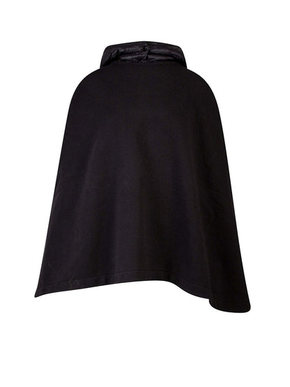 Moncler Woman Cotton Poncho with Nylon Hood Jacket Black
