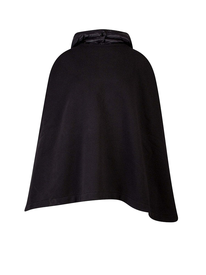 Moncler Woman Cotton Poncho with Nylon Hood Jacket Black