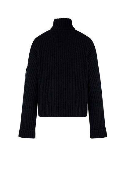 Moncler Woman Ribbed Tricot Wool Sweater Black