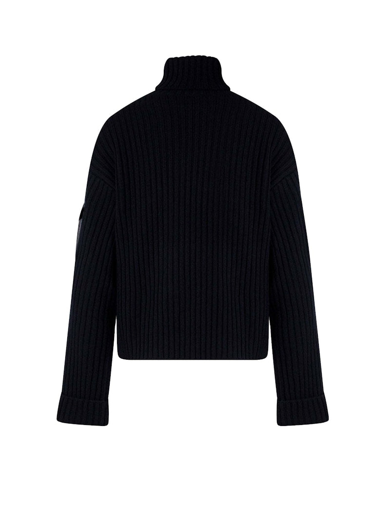 Moncler Woman Ribbed Tricot Wool Sweater Black