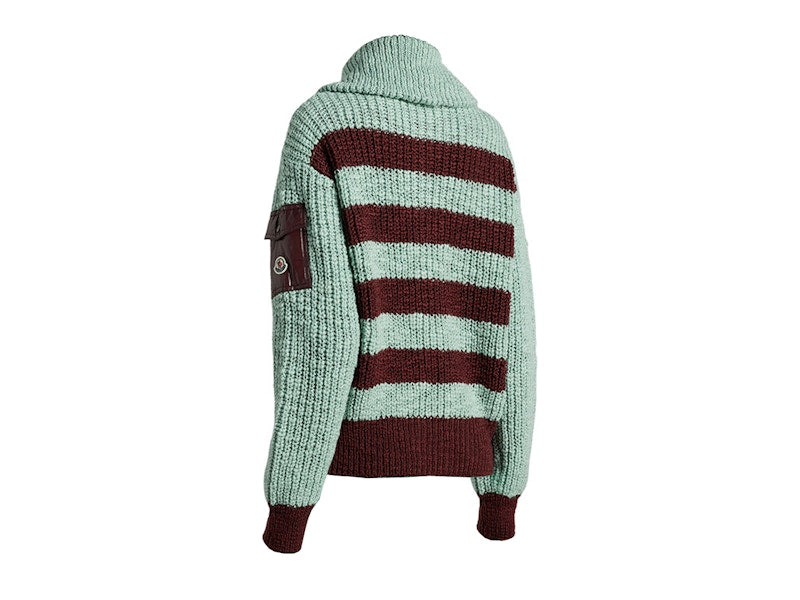 Moncler Women's Turtleneck Two-Toned Striped Back Cardigan Bordeaux/Aquagreen