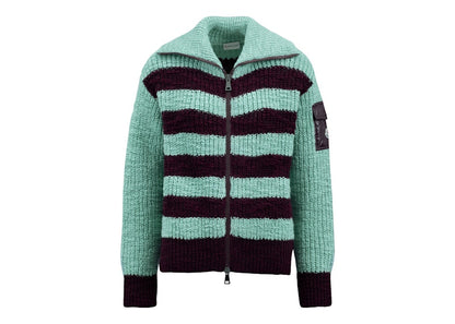 Moncler Women's Turtleneck Two-Toned Striped Back Cardigan Bordeaux/Aquagreen