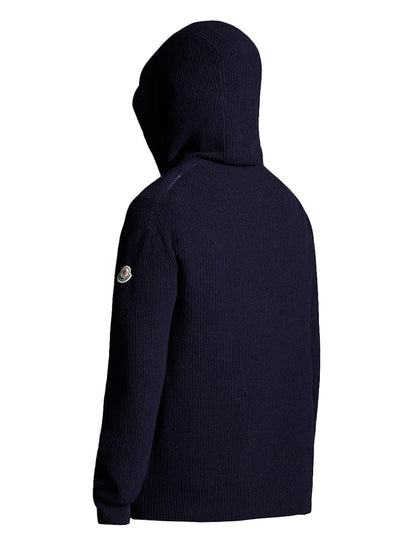 Moncler Wool and Cashmere Knit Hoodie Ink Blue
