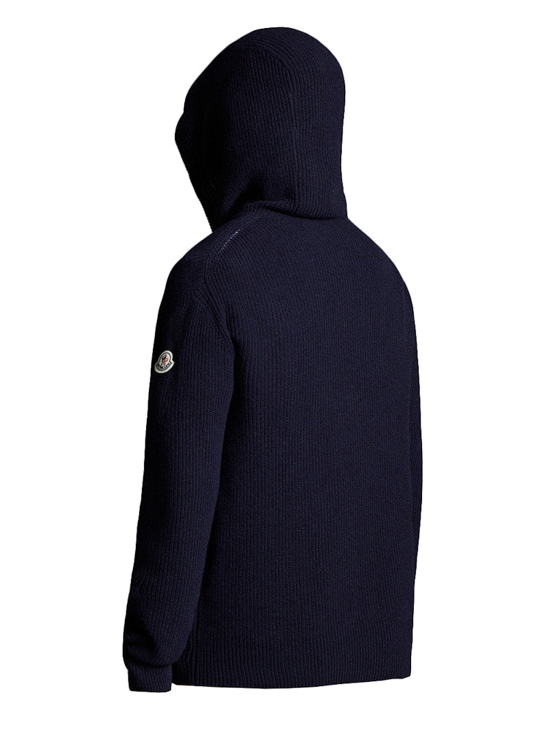 Moncler Wool and Cashmere Knit Hoodie Ink Blue
