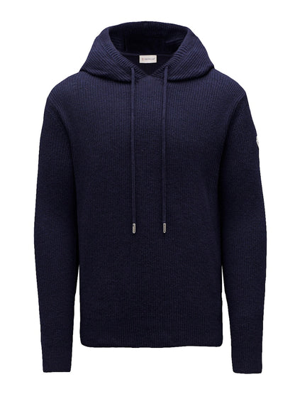 Moncler Wool and Cashmere Knit Hoodie Ink Blue