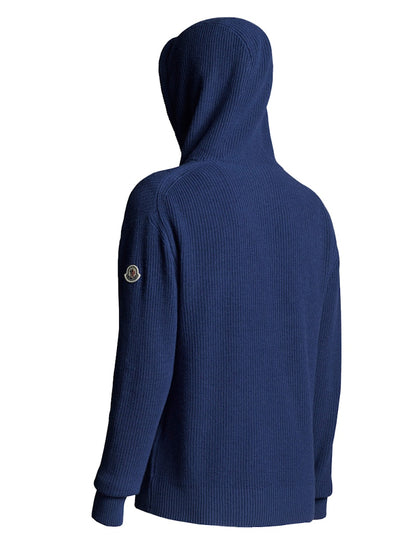 Moncler Wool and Cashmere Knit Hoodie Navy Blue