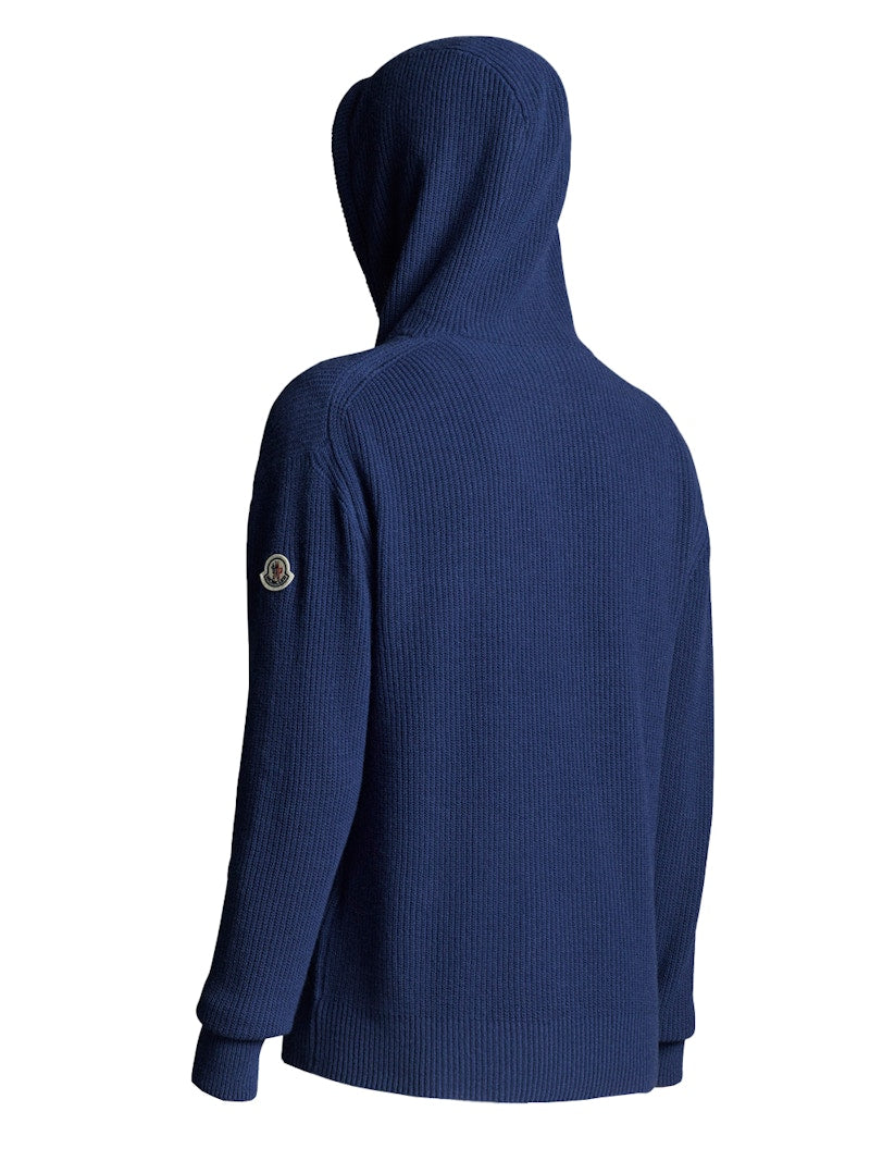 Moncler Wool and Cashmere Knit Hoodie Navy Blue