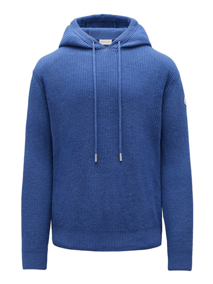 Moncler Wool and Cashmere Knit Hoodie Navy Blue