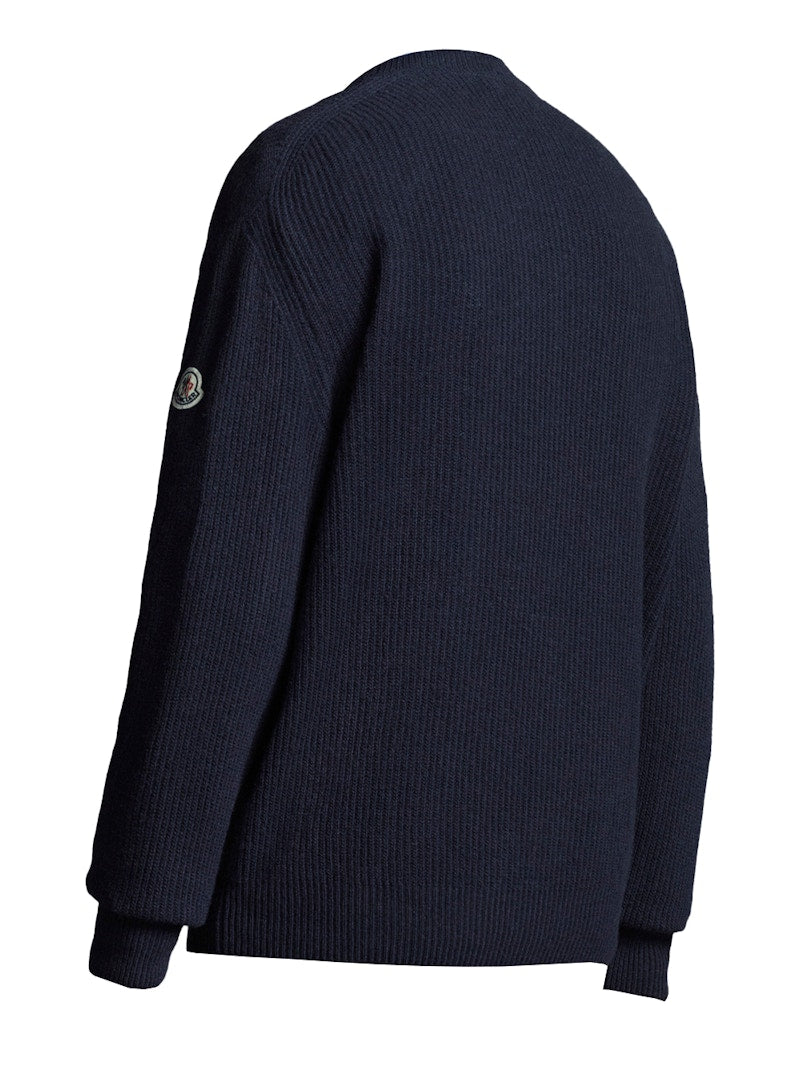 Moncler Wool and Cashmere Knit Sweater Ink Blue