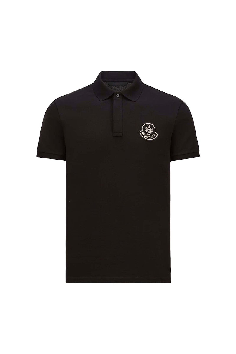 Moncler Year of the Snake Patch Cotton Piquet Polo Shirt Black
