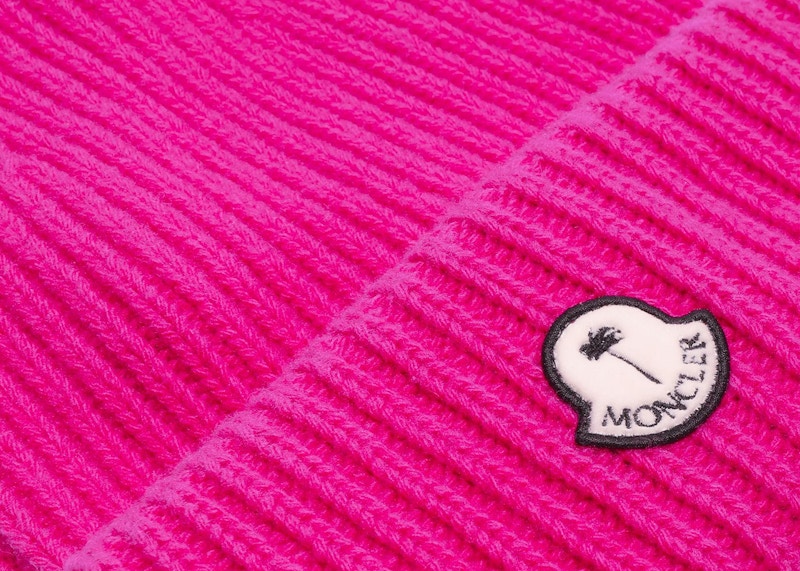 Moncler x Palm Angels Patched Ribbed Beanie Fucshia