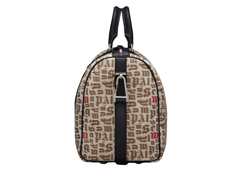 Moncler x Palm Angels Printed Duffle Bag Logo Pattern Jacquard Beige/Black