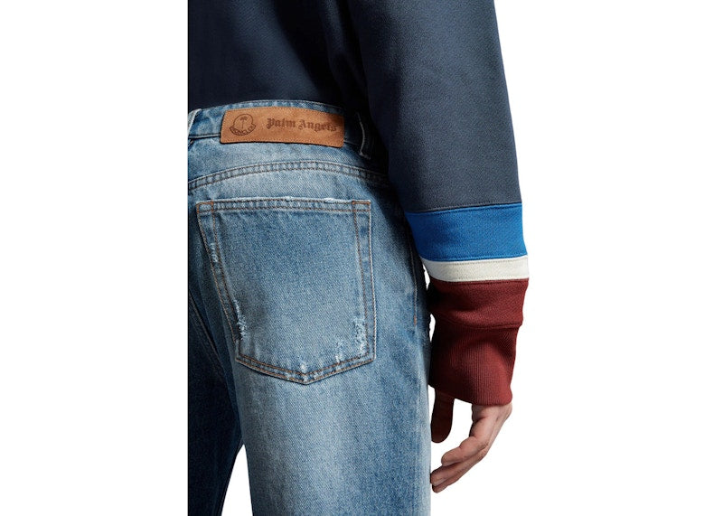 Moncler x Palm Angels Vintage-Effect Jeans Ocean Blue