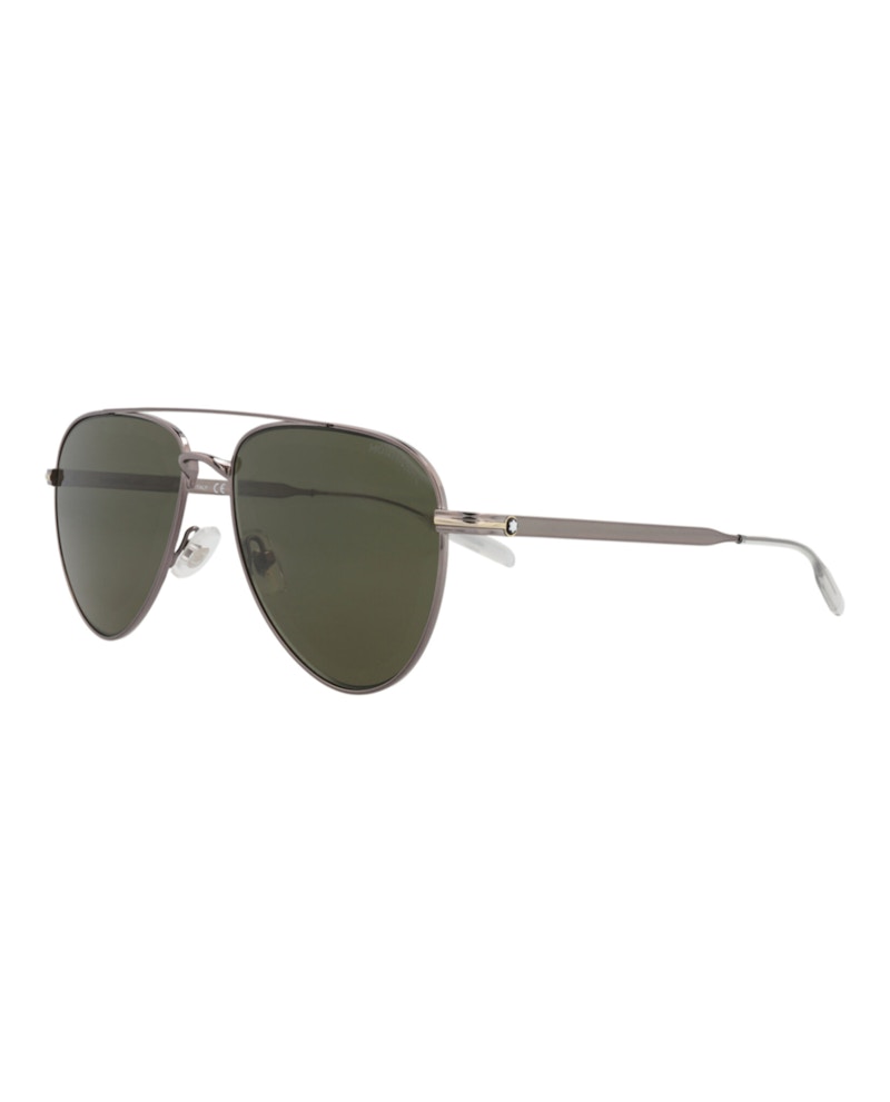 Montblanc Aviator-Frame Metal Sunglasses Ruthenium Ruthenium Green (MB0235S-30013549-002)