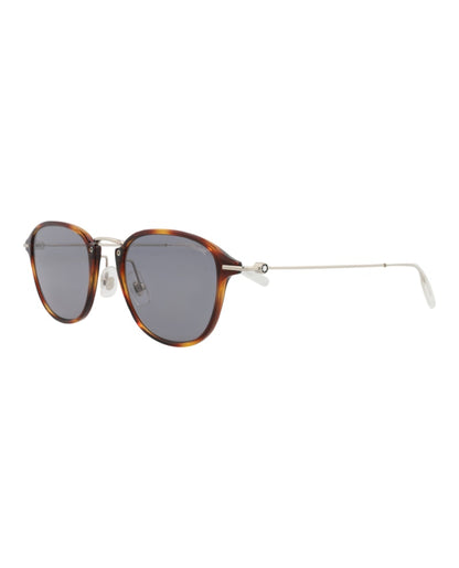 Montblanc Round-Frame Injection Sunglasses Havana Silver Grey (MB0155S-30010173-006)