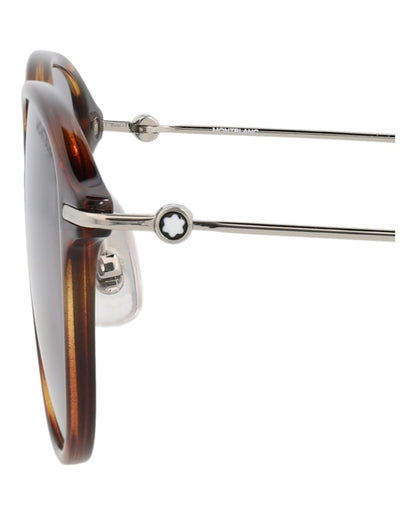 Montblanc Round-Frame Injection Sunglasses Havana Silver Grey (MB0155S-30010173-006)