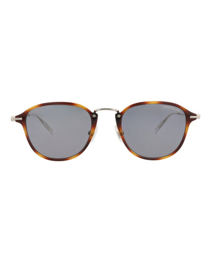 Montblanc Round-Frame Injection Sunglasses Havana Silver Grey (MB0155S-30010173-006)