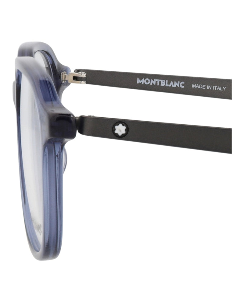 Montblanc Round-Frame Recycled Acetate Optical Frames Blue Ruthenium Transparent (MB0335OA-30015020-003)