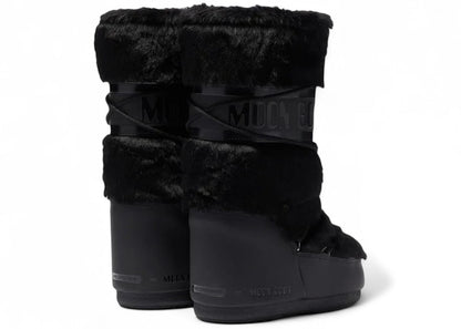 Moon Boot Icon Faux-Fur Boot Black (The Original Heel Logo)