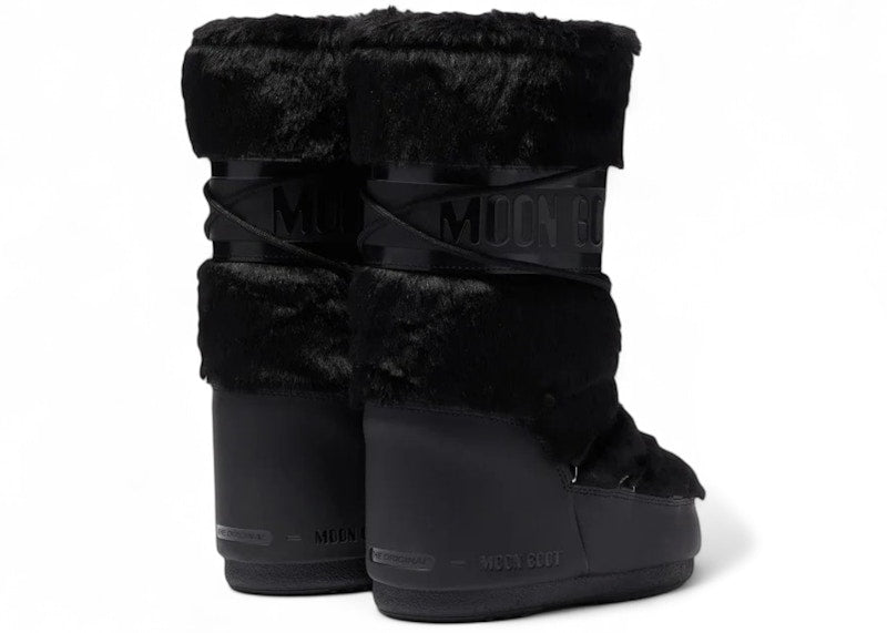 Moon Boot Icon Faux-Fur Boot Black (The Original Heel Logo)