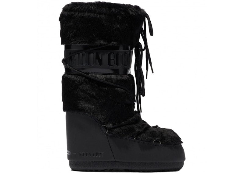 Moon Boot Icon Faux-Fur Boot Black (The Original Heel Logo)
