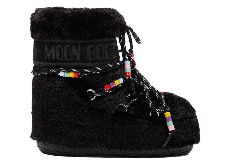 Moon Boot Icon Faux-Fur Low Boot Black Beads