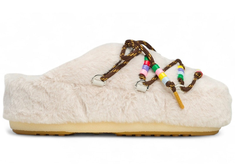 Moon Boot Mule Faux Fur White Beads (Women's)
