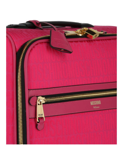 Moschino All-Over Logo Trolley Case Fuchsia
