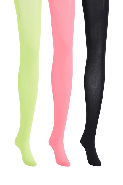 Mugler H&M 3-Pack 80 Denier Tights Black/Pink/Acid Green