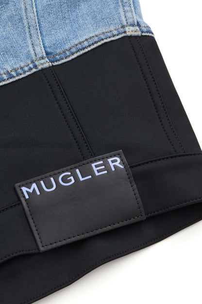 Mugler H&M Defined-Waist Denim Jacket (Mens) Light Denim Blue/Black