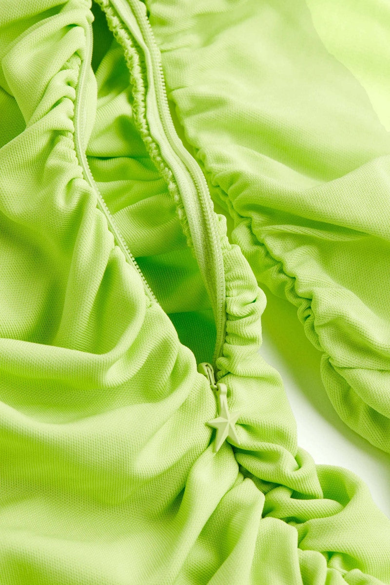 Mugler H&M Gathered One-Shoulder Mini Dress Acid Green