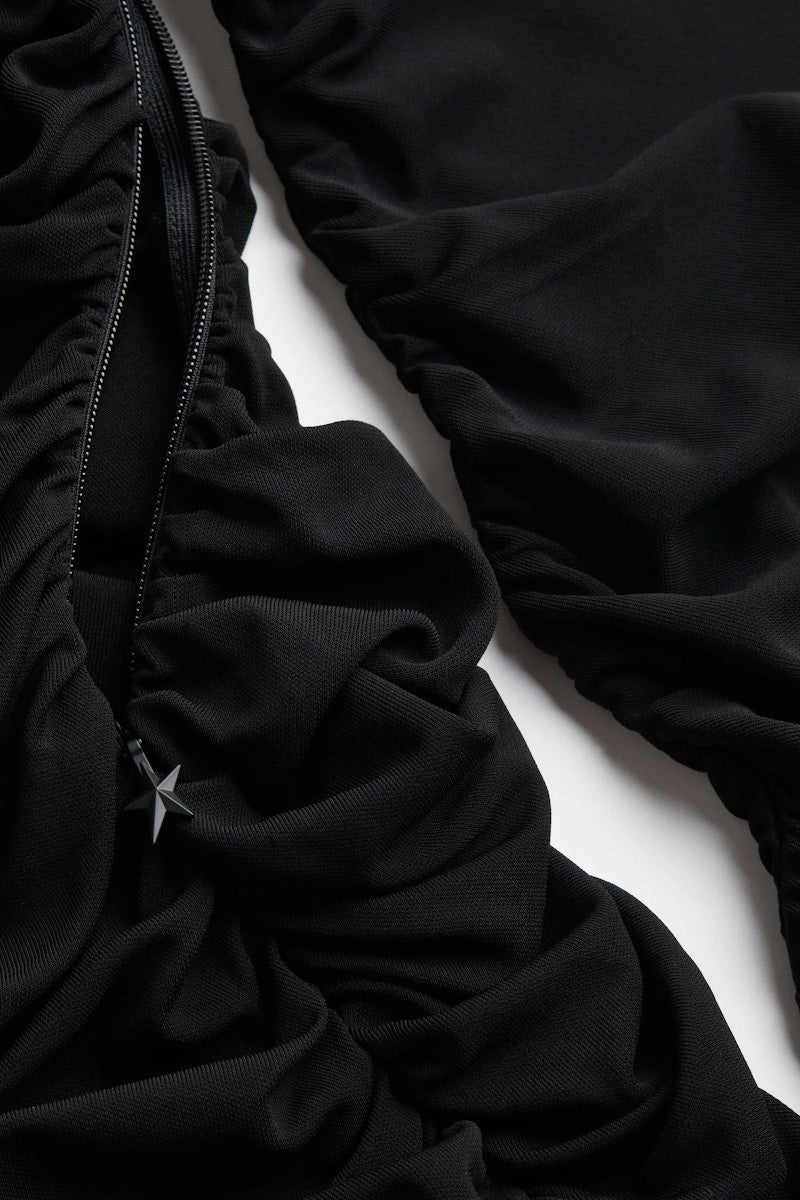Mugler H&M Gathered One-Shoulder Mini Dress Black