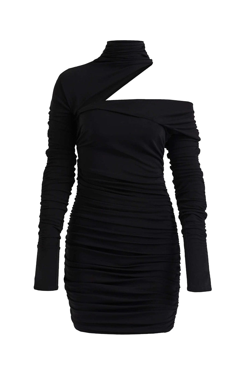 Mugler H&M Gathered One-Shoulder Mini Dress Black