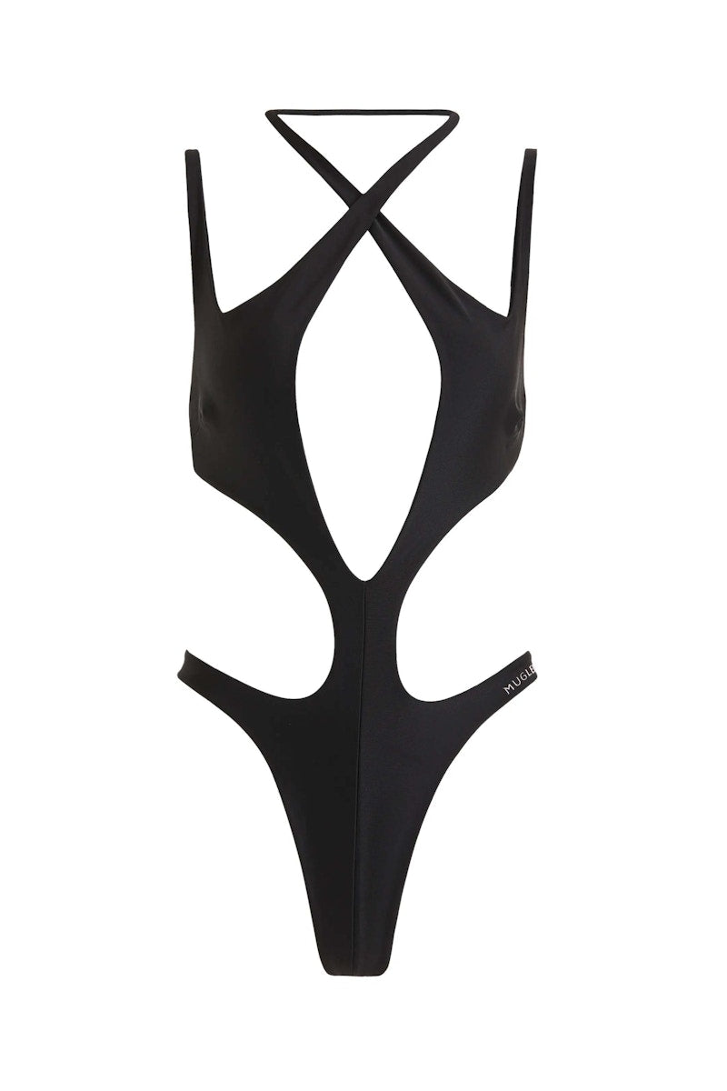 Mugler H&M Halterneck Cut-Out Swimsuit Black