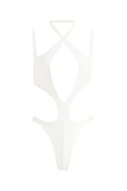 Mugler H&M Halterneck Cut-Out Swimsuit White