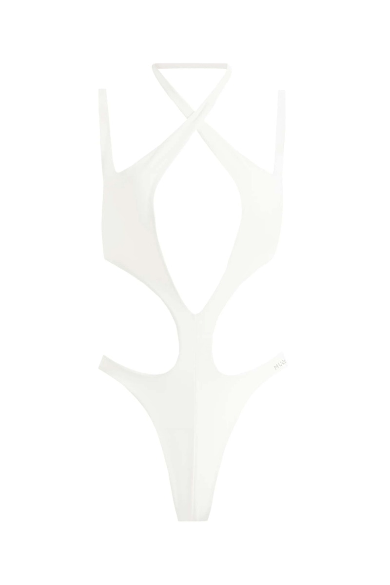 Mugler H&M Halterneck Cut-Out Swimsuit White