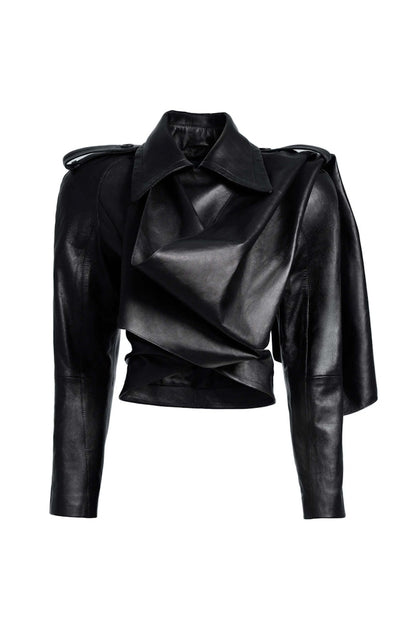 Mugler H&M Leather Jacket with Scarf Black