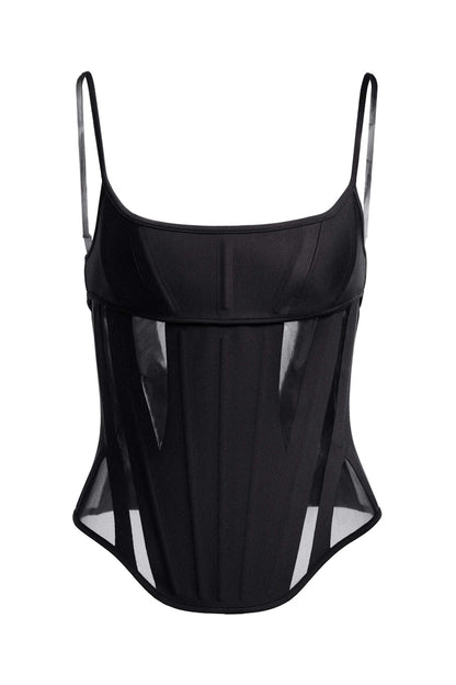 Mugler H&M Mesh-Paneled Corset Top Black