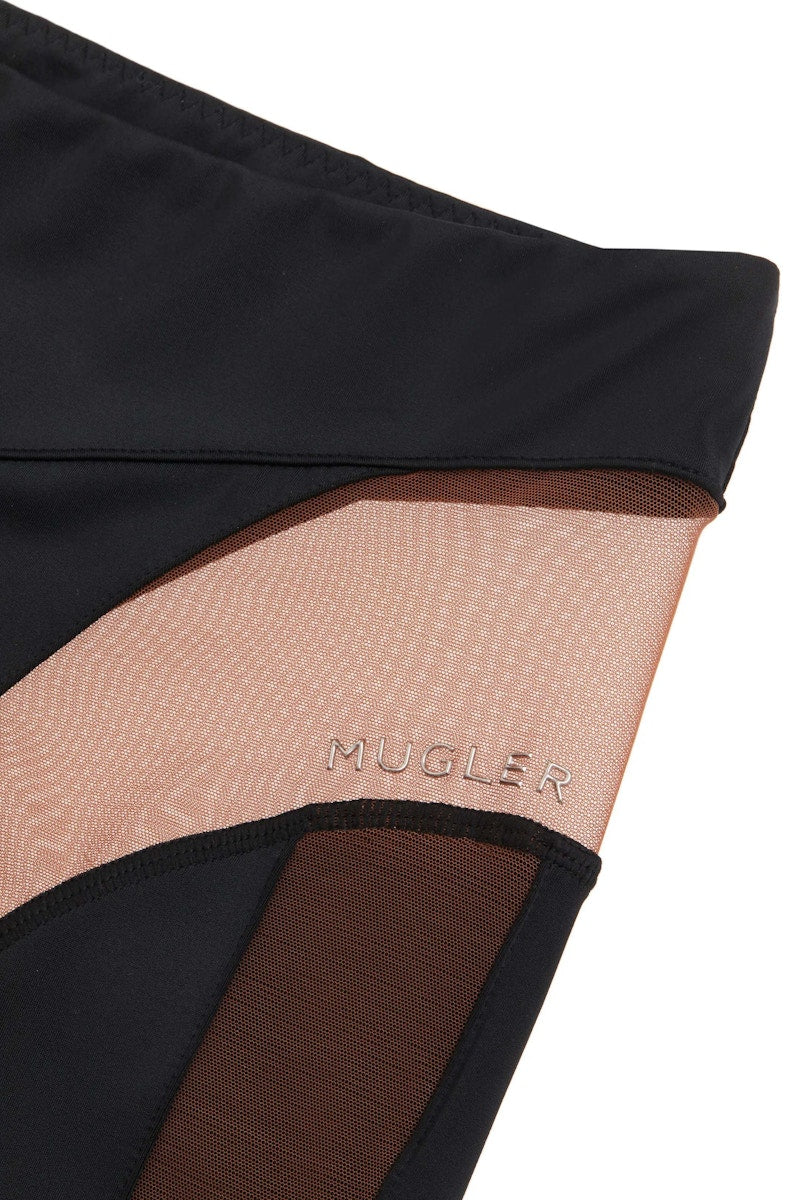 Mugler H&M Mesh-Paneled Stirrup Leggings Dark Brown