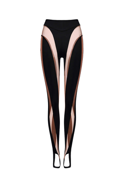 Mugler H&M Mesh-Paneled Stirrup Leggings Dark Brown