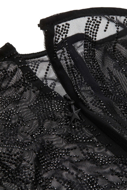Mugler H&M Rhinestone-Embellished Mesh Tights Black