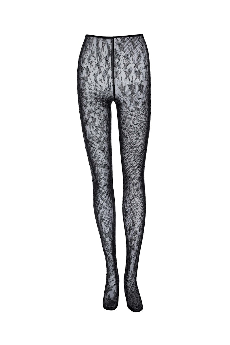 Mugler H&M Rhinestone-Embellished Mesh Tights Black