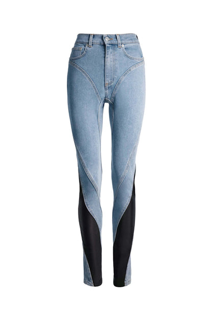 Mugler H&M Spiral-Panel Jeans Light Denim Blue/Black