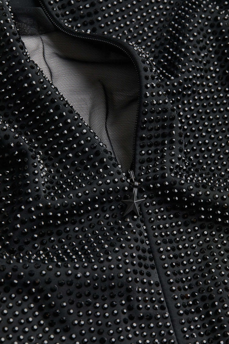 Mugler H&M Spiral-Panel Mini Dress with Rhinestones Black