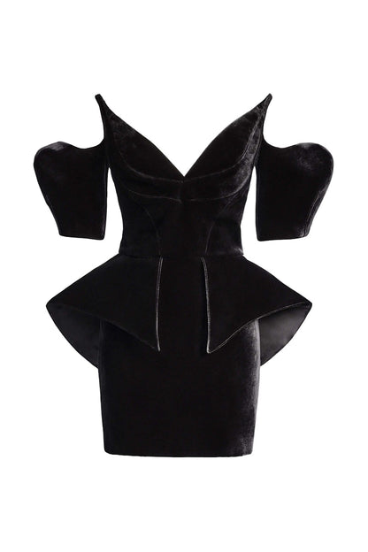 Mugler H&M Velvet Peplum Dress Black