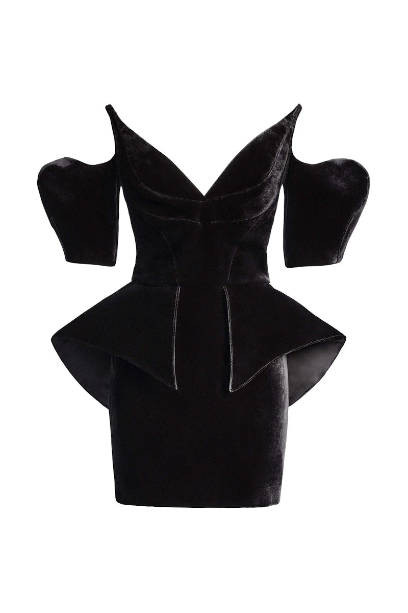 Mugler H&M Velvet Peplum Dress Black